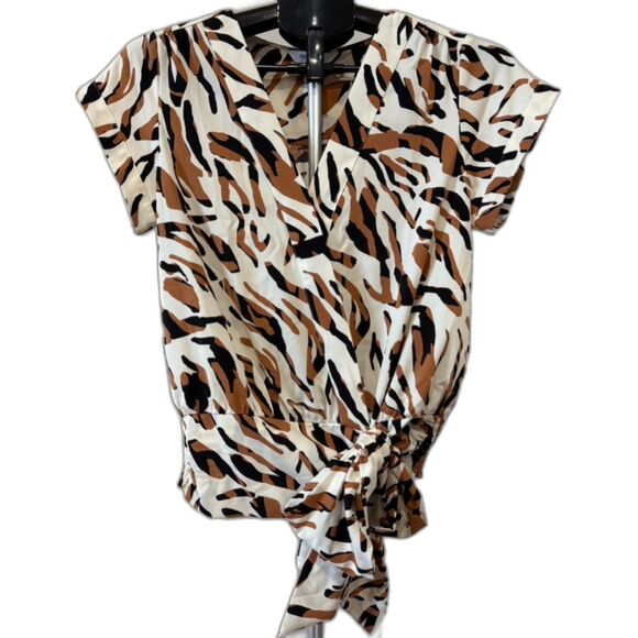 Nine West Animal Print Blouse with Tie Side - Size Small - Picture 2 of 11